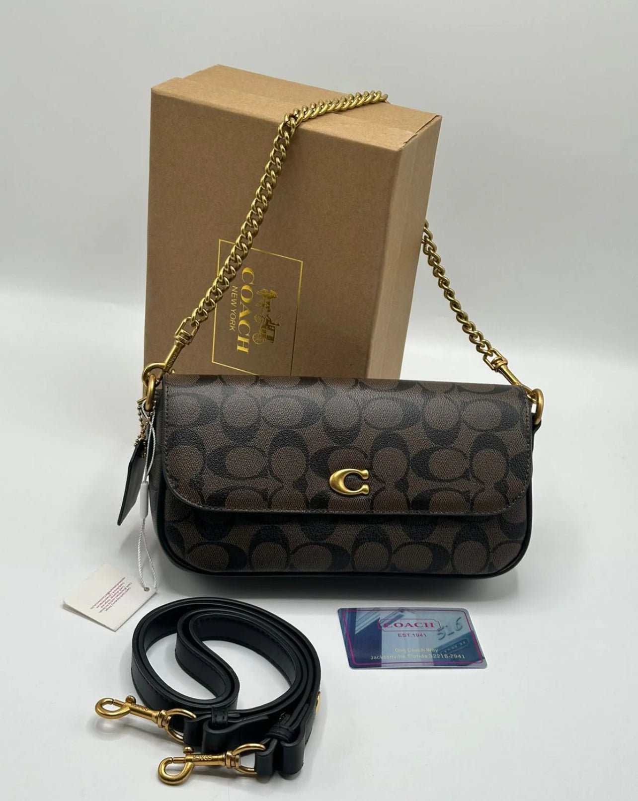 Coach Brook Flap Chain Bag with Brand Box