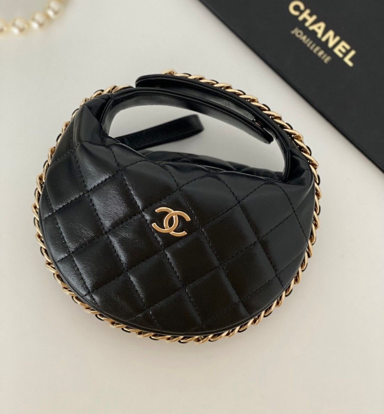 CHANEL Quilted Lambskin Chain Around Pouch with Brand Box
