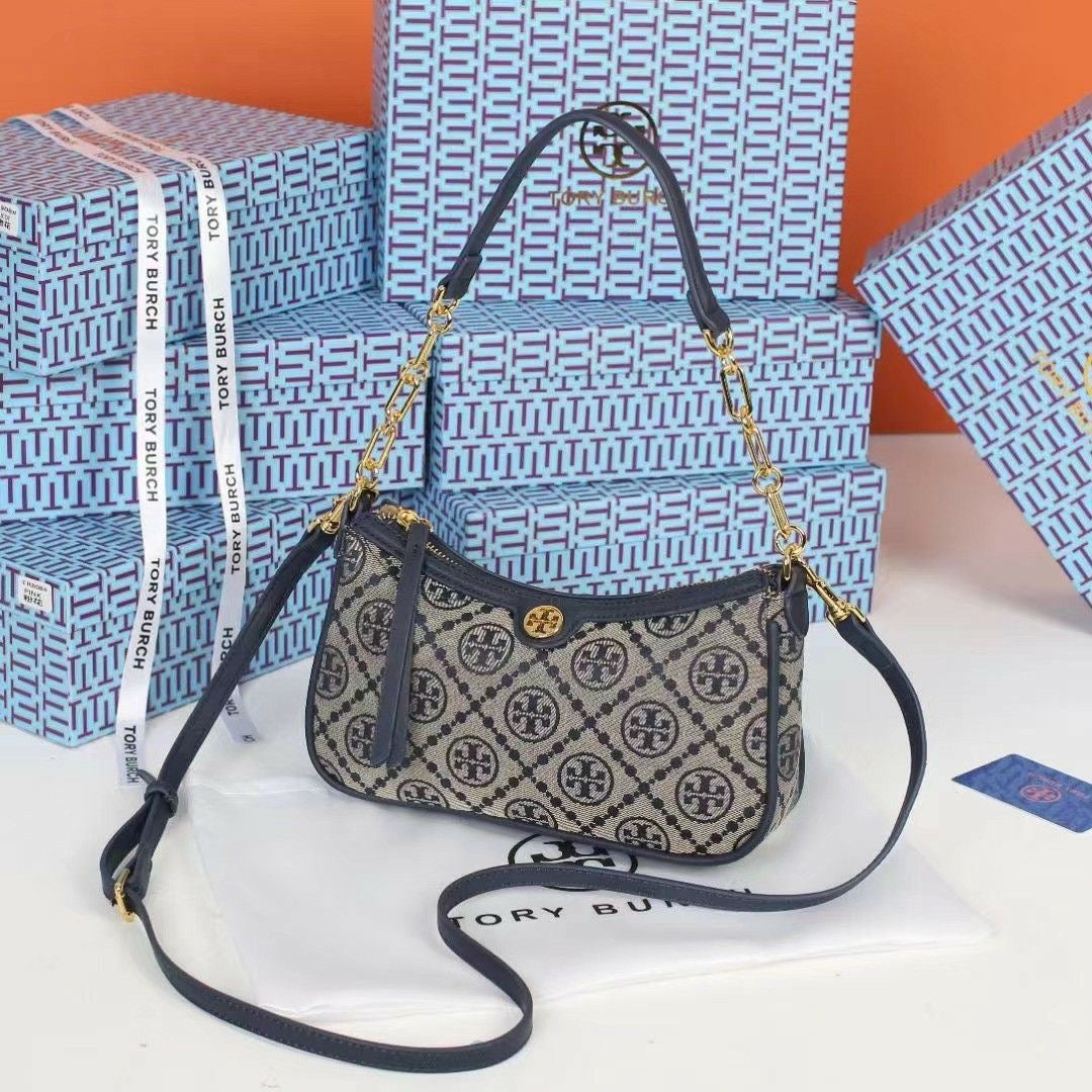 Tory Burch T Monogram Jacquard Logo Shoulder Bag with Brand Box