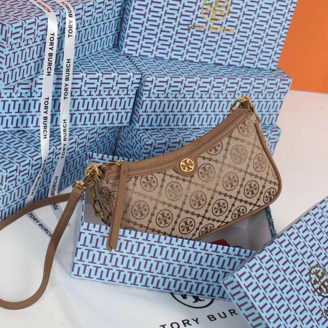 Tory Burch T Monogram Jacquard Logo Shoulder Bag with Brand Box